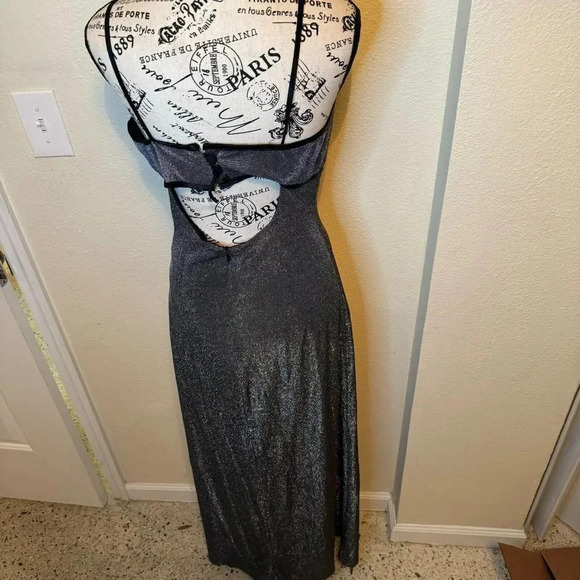 Vintage Y2K Dave & Johnny Silver Metallic Baby Doll Sheath Maxi Dress Size 10 - Picture 4 of 7